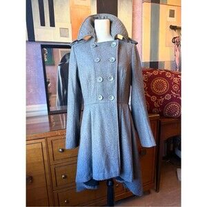 Women's Gray Double-Breasted Fit-and-Flare Pea Coat
